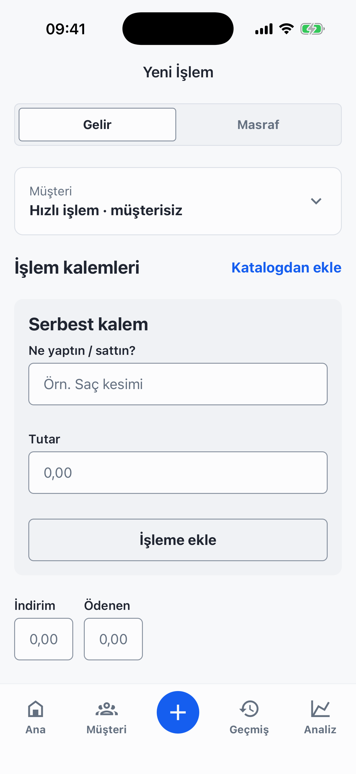 Easy Peasy yeni işlem oluşturma ekranı
